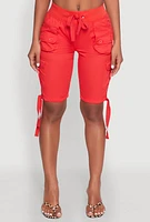 Womens Drawstring Hem Cargo Pocket Bermuda Shorts, M