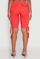 Womens Drawstring Hem Cargo Pocket Bermuda Shorts, M
