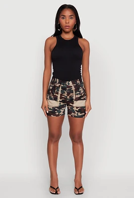 Womens Camouflage Cargo Pocket Shorts, Multi, Size L