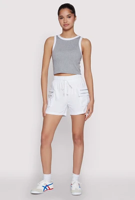 Womens Zipper Cargo Pocket Shorts, White, Size XL
