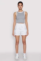 Womens Zipper Cargo Pocket Shorts, White, Size XL