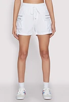 Womens Zipper Cargo Pocket Shorts, White, Size XL