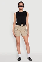 Womens Zipper Cargo Pocket Shorts, XL