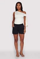 Womens Smocked Waist Shorts, Black, Size XL