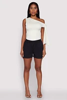 Womens Smocked Waist Shorts, Black, Size XL