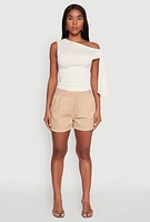 Womens Smocked Waist Shorts, Khaki, Size S
