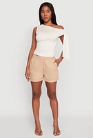 Womens Smocked Waist Shorts, Khaki, Size S