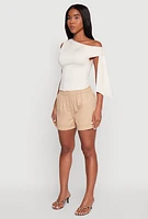 Womens Smocked Waist Shorts, Khaki, Size S