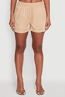 Womens Smocked Waist Shorts, Khaki, Size S