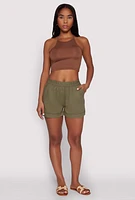 Womens Smocked Waist Shorts, Green, Size L