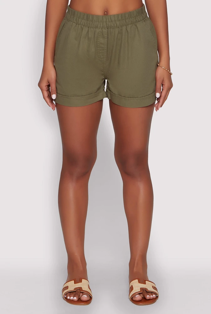 Womens Smocked Waist Shorts, Green, Size L