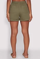 Womens Smocked Waist Shorts, Green, Size L