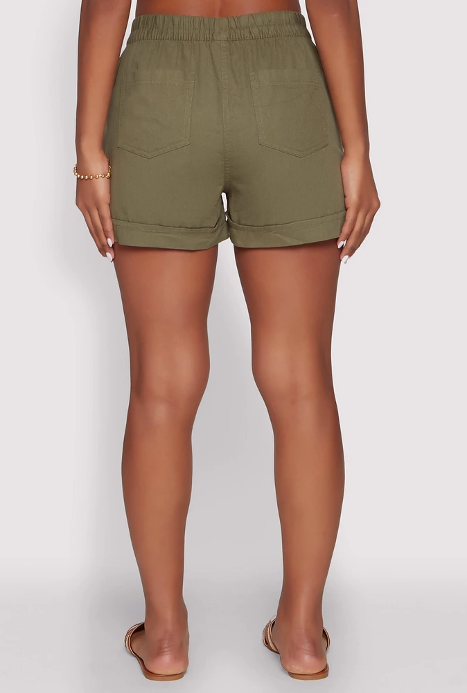 Womens Smocked Waist Shorts, Green, Size L