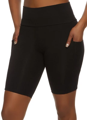 Womens High Waisted Side Pocket Biker Shorts,