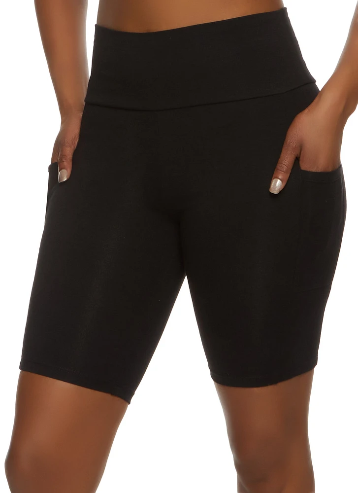 Womens High Waisted Side Pocket Biker Shorts, S