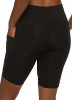 Womens High Waisted Side Pocket Biker Shorts, S