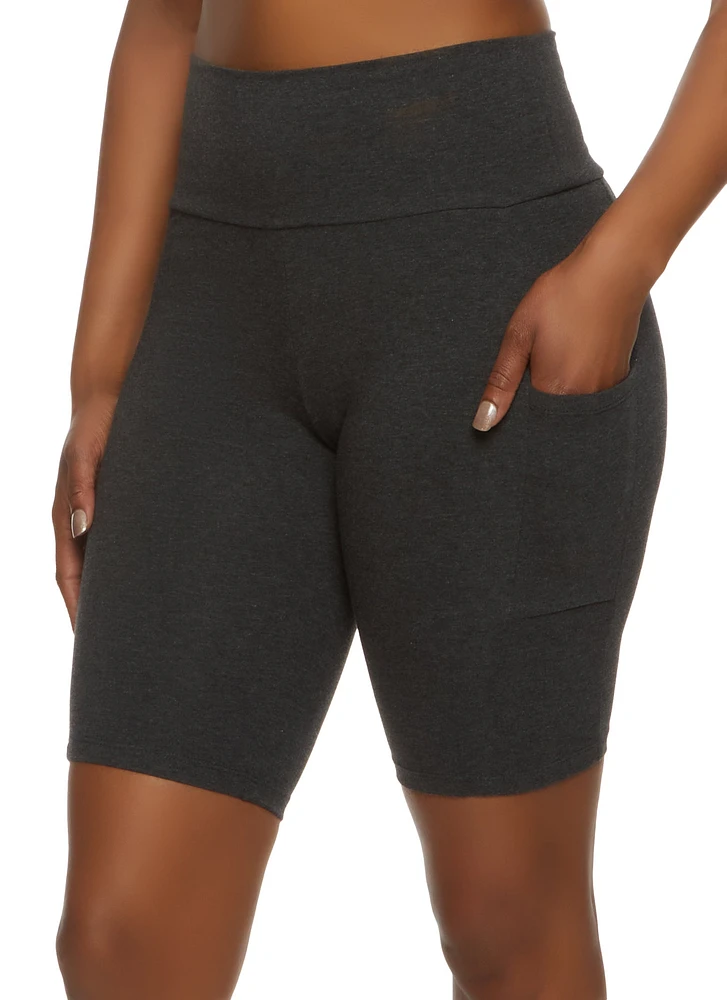 Womens High Waisted Side Pocket Biker Shorts,