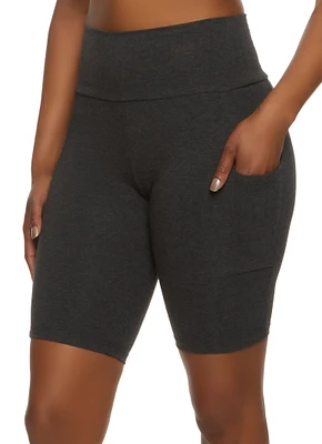 Womens High Waisted Side Pocket Biker Shorts,