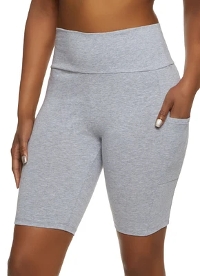 Womens High Waisted Side Pocket Biker Shorts, S
