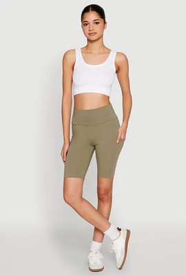 Womens High Waisted Side Pocket Biker Shorts,
