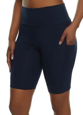 Womens High Waisted Side Pocket Biker Shorts,