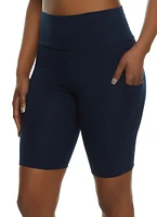 Womens High Waisted Side Pocket Biker Shorts,