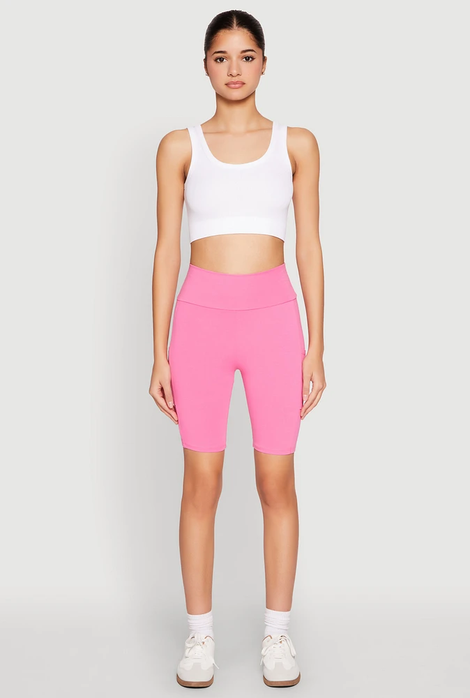 Womens High Waisted Side Pocket Biker Shorts, S