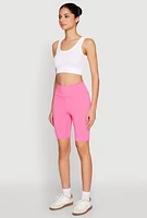 Womens High Waisted Side Pocket Biker Shorts, S