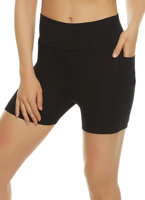 Womens Side Pocket High Waist Biker Shorts,