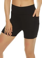 Womens Side Pocket High Waist Biker Shorts,
