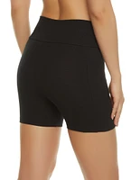 Womens Side Pocket High Waist Biker Shorts,