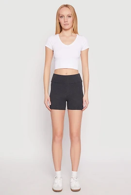 Womens Side Pocket High Waist Biker Shorts, Grey, Size S