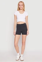Womens Side Pocket High Waist Biker Shorts, Grey, Size S