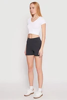 Womens Side Pocket High Waist Biker Shorts, Grey, Size S