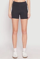 Womens Side Pocket High Waist Biker Shorts, Grey, Size S