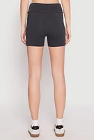 Womens Side Pocket High Waist Biker Shorts, Grey, Size S