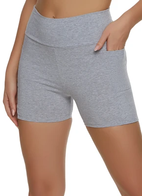 Womens Side Pocket High Waist Biker Shorts,