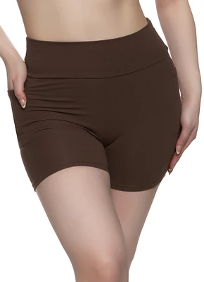 Womens Side Pocket High Waist Biker Shorts,