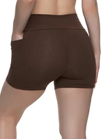 Womens Side Pocket High Waist Biker Shorts,