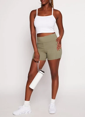 Womens Side Pocket High Waist Biker Shorts,