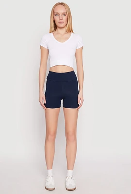 Womens Side Pocket High Waist Biker Shorts,