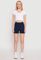 Womens Side Pocket High Waist Biker Shorts,