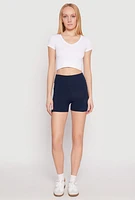 Womens Side Pocket High Waist Biker Shorts,