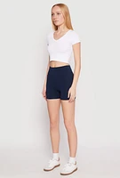 Womens Side Pocket High Waist Biker Shorts,
