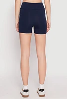 Womens Side Pocket High Waist Biker Shorts,