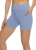 Womens Side Pocket High Waist Biker Shorts,