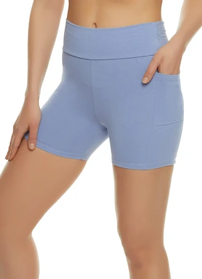 Womens Side Pocket High Waist Biker Shorts,