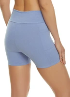 Womens Side Pocket High Waist Biker Shorts,