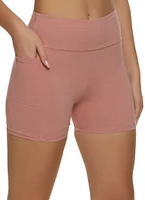 Womens Side Pocket High Waist Biker Shorts, L