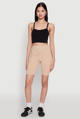 Womens Cotton Wide Waistband Biker Shorts,